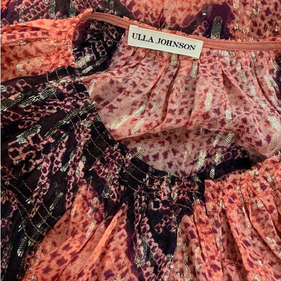 Ulla Johnson Sanya Silk Lurex Blouse Coral Floral Shibori Print Top Women Size 6 - Picture 13 of 15